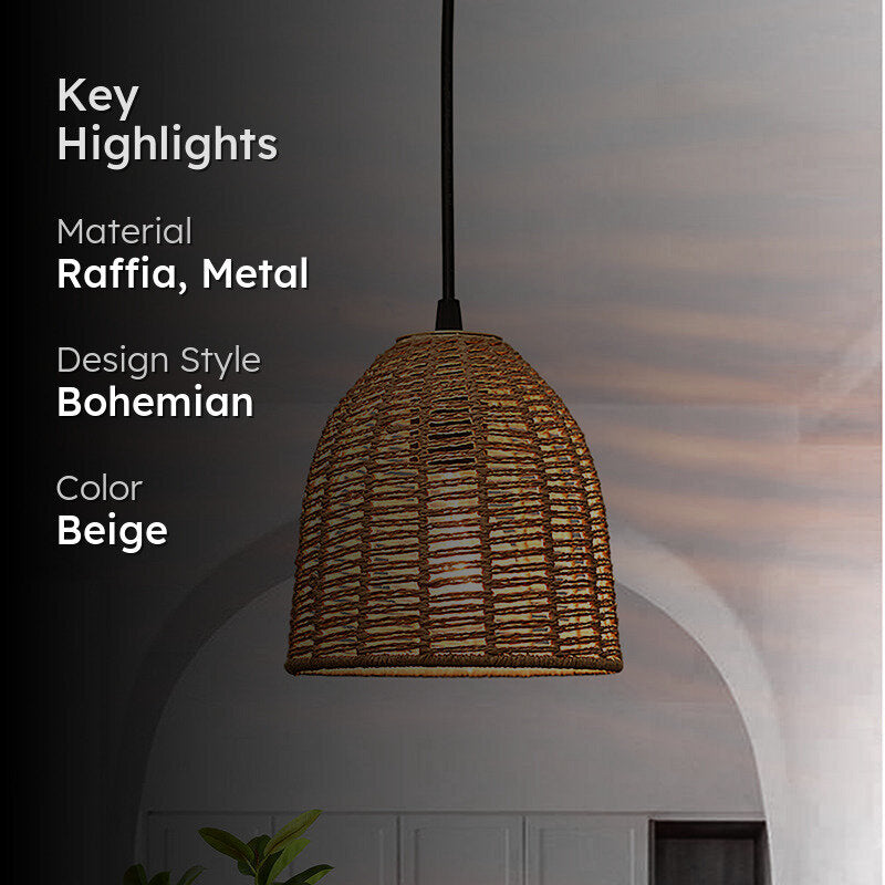 Wickra Rattan Oval Raffia Ceiling Lamp - Beige media 2