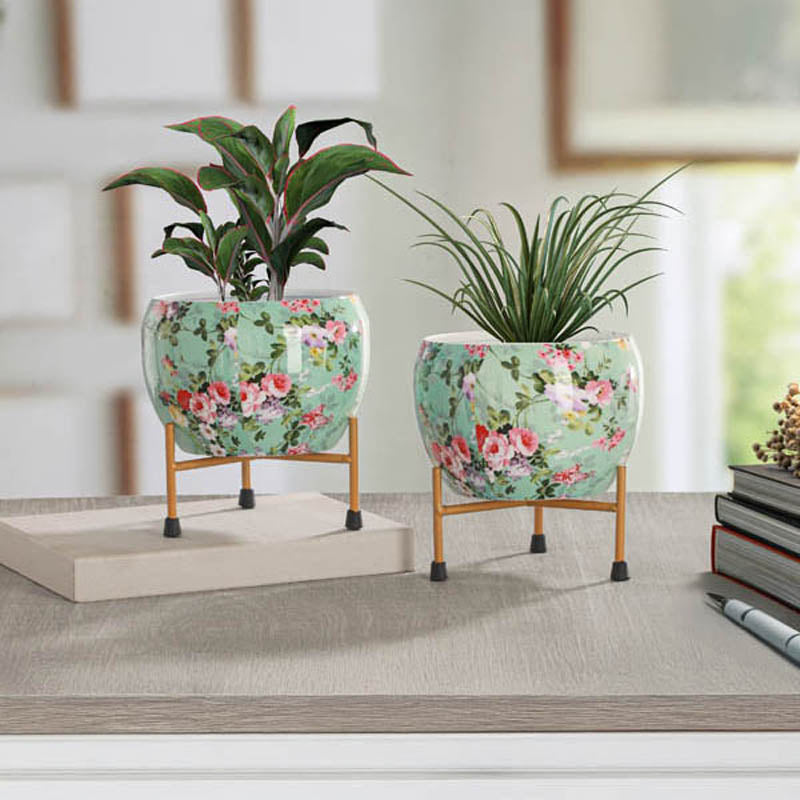 Aglo Bloom Handcrafted Planter With Stand - Four Piece Set media 5