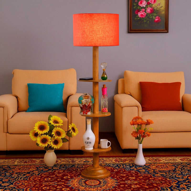 LumiCrate Tower Wooden Floor Lamp - Orange