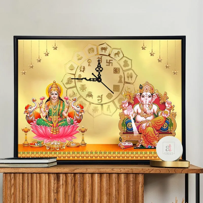 Lakshmi Ganesh Wall Art With Clock media 1