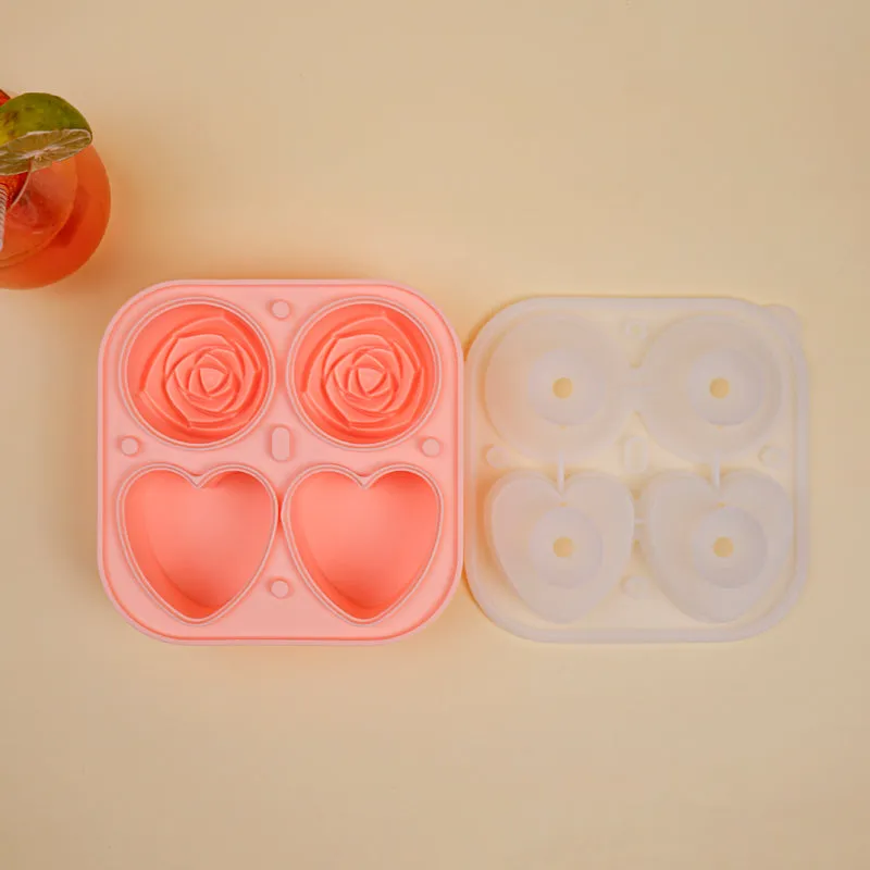 Rose Heart Silicone 4-Cube Ice Mould - Peach media 3