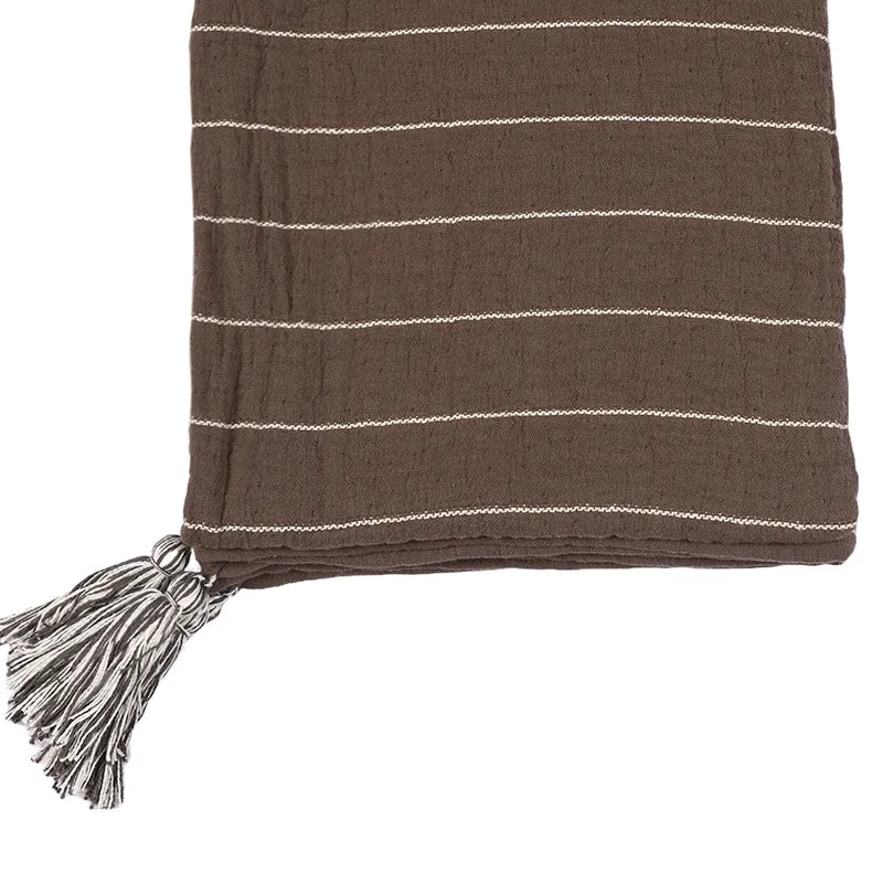 Thread Stripe Cotton Throw - Brown media 4