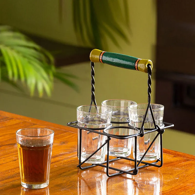 Tapri Tales Cutting Chai Glass With Iron Stand (120 mL) - Five Piece Set media 1