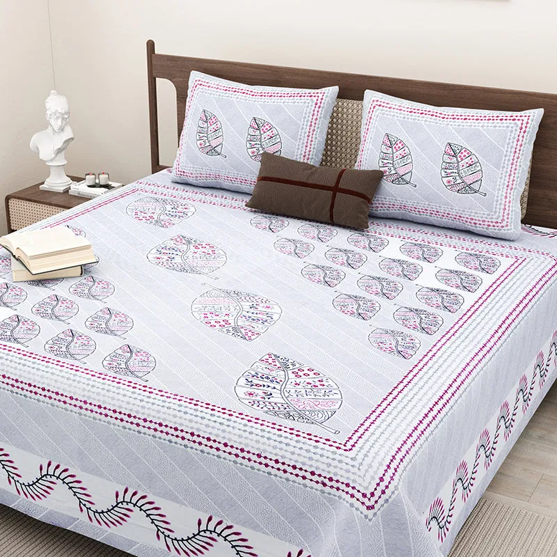 Anshika Ethnic Cotton Bedsheet (Blue) - 160 TC media 4