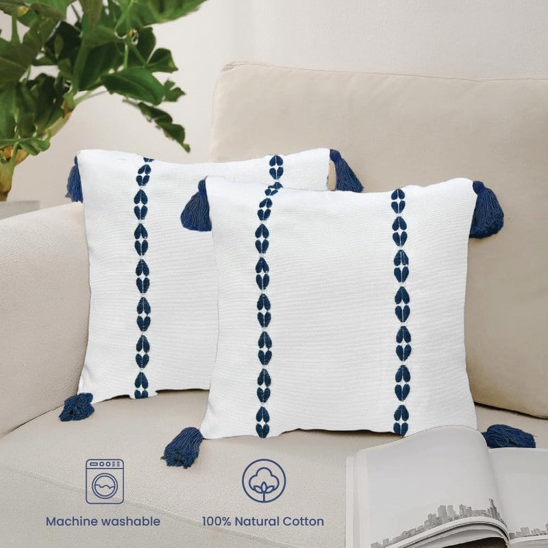 Urban Space Minimal Boho White & Blue Cotton Cushion Covers - Set Of Two media 4