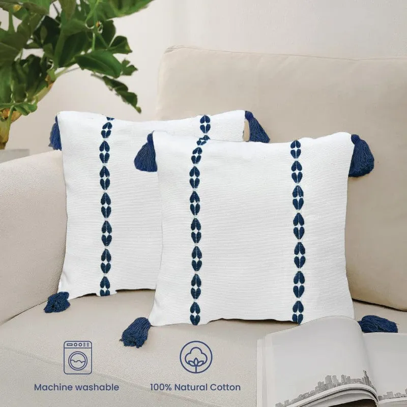 Urban Space Minimal Boho White & Blue Cotton Cushion Covers - Set Of Two media 4