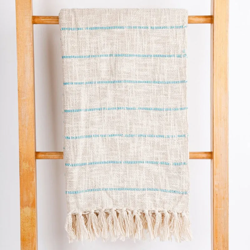 Vanilla Stitch Striped Throw - Off White & Blue media 3