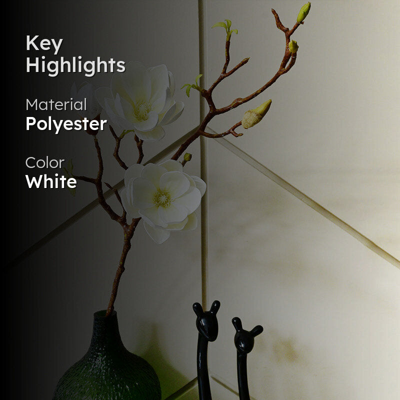 Artificial Magnolia Decorative Flower Stick - White media 2