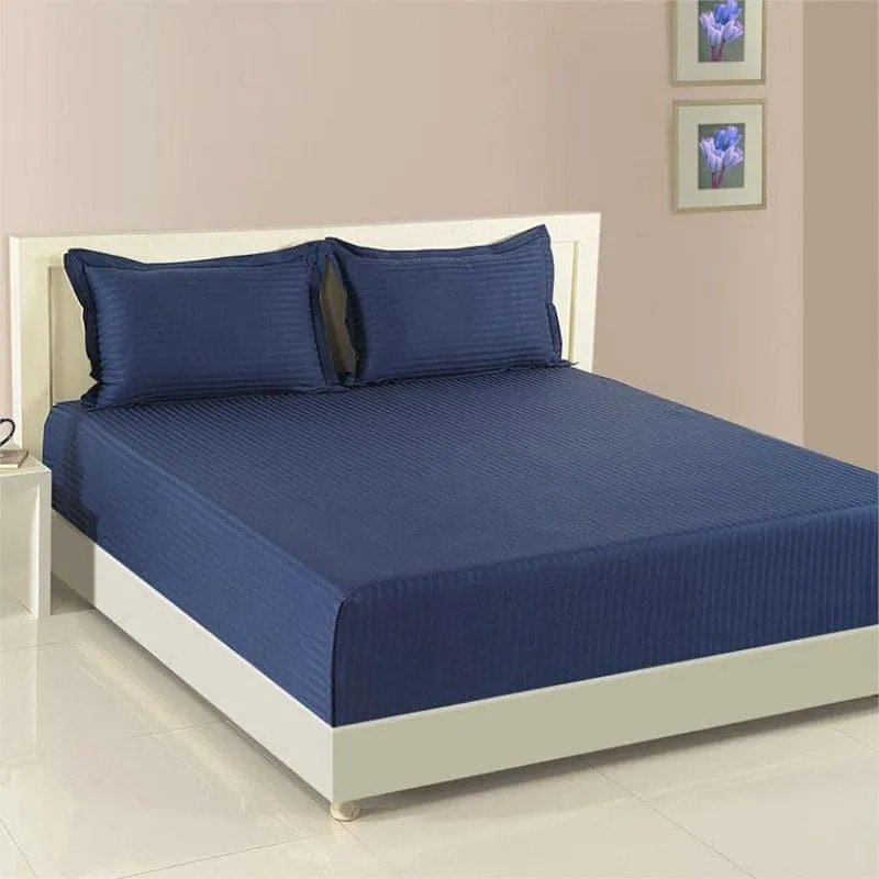 Swayam Aamodh Solid Cotton Bedsheet (Blue) - 400 TC media 1