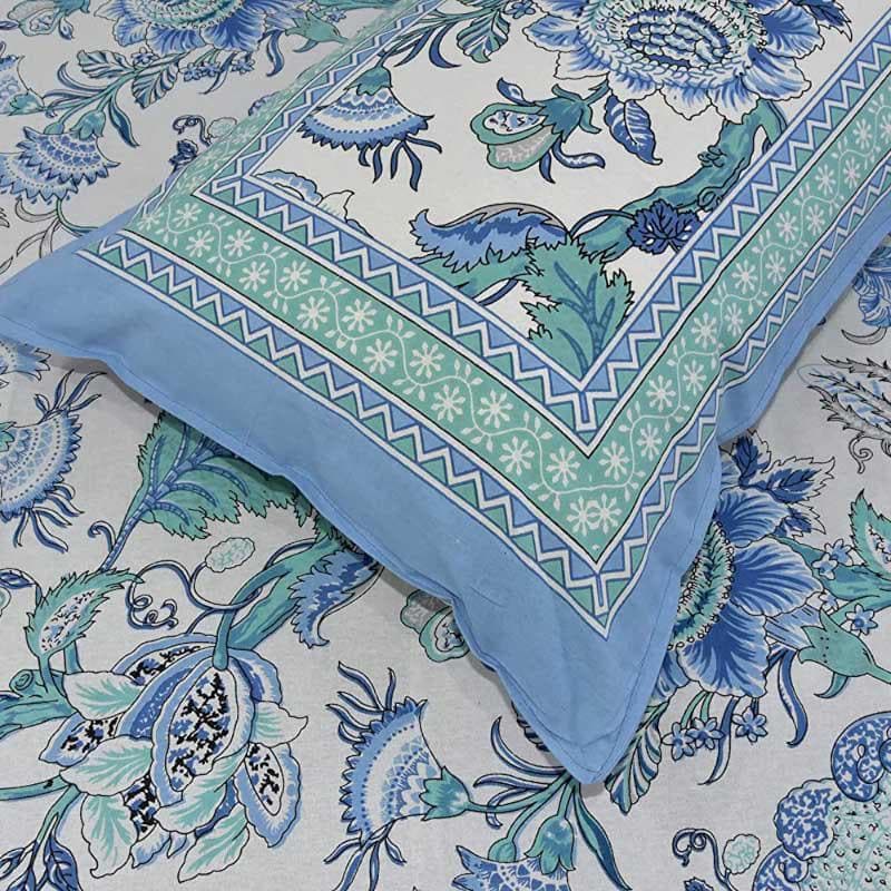 Posy Revelry Cotton Bedsheet (Blue) - 180 TC media 3