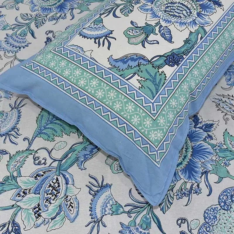 Posy Revelry Cotton Bedsheet (Blue) - 180 TC media 3