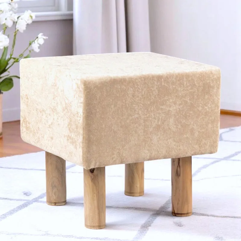 Trixon Acacia Wooden Ottomans - Beige media 1
