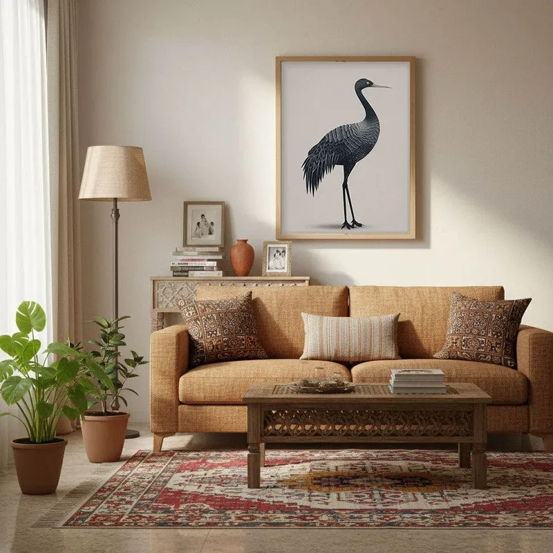 Graceful Crane Line Art Canvas Wall Painting With Brown Frame media 4