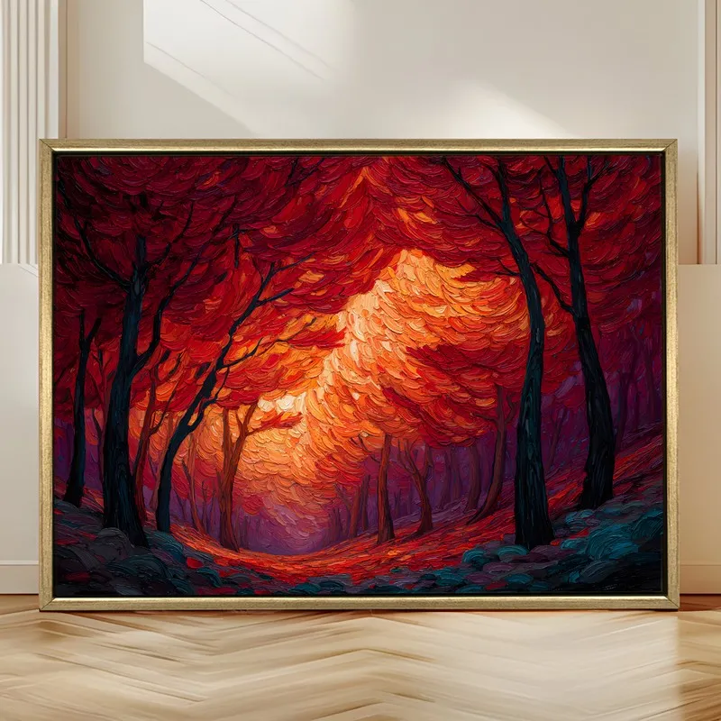 Fireleaf Forest Canvas Wall Painting With Frame media 4