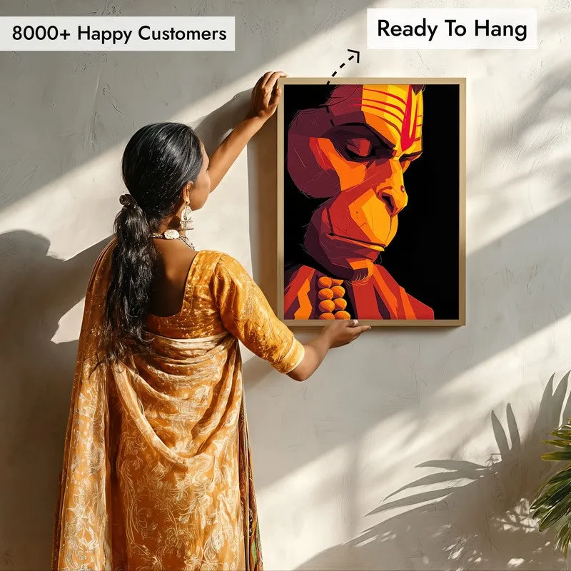 Powerful Bajrangbali III Archival Paper Wall Art - Natural Brown Frame media 7