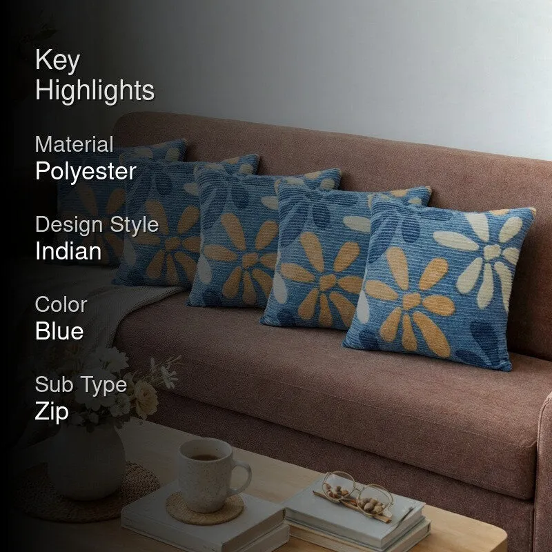 FloralGrace Cushion Cover (Blue, Yellow) - Set Of Five media 2