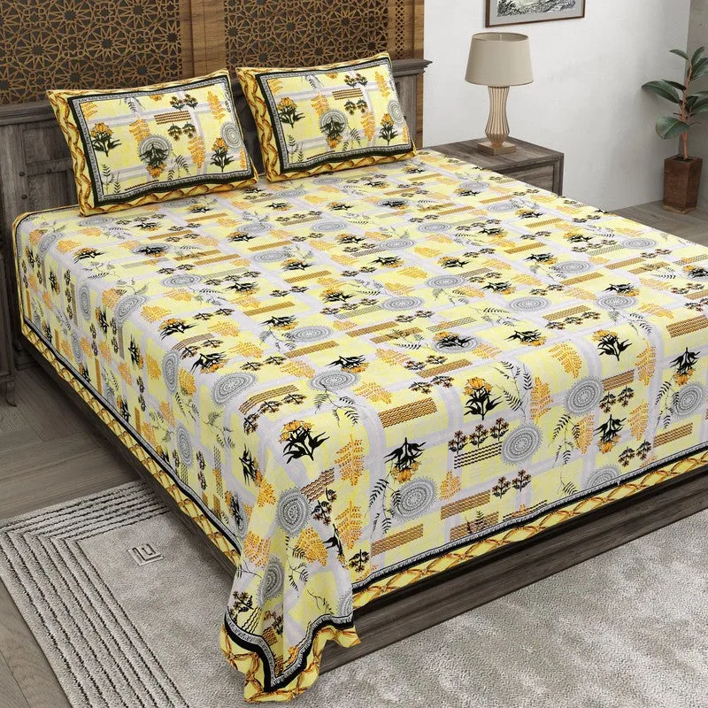 Formy Cotton Bedsheet (Yellow,Grey) - 240 TC media 1