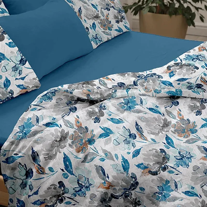 Vintage Rustica Printed Cotton Duvet Cover - Blue media 5