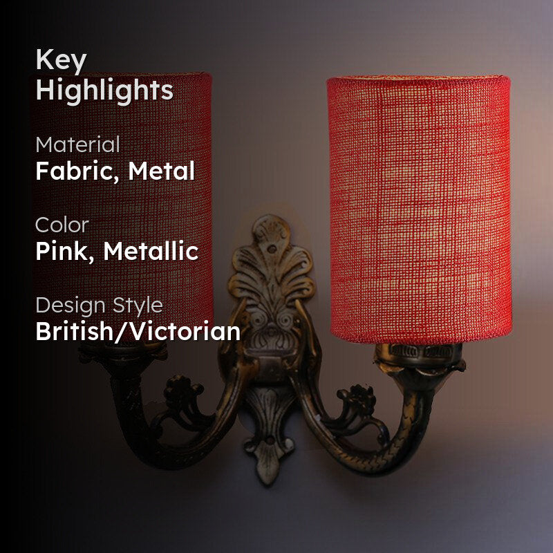 Vintage Cylindrical Duo Fabric & Metal Wall Lamp - Pink media 2