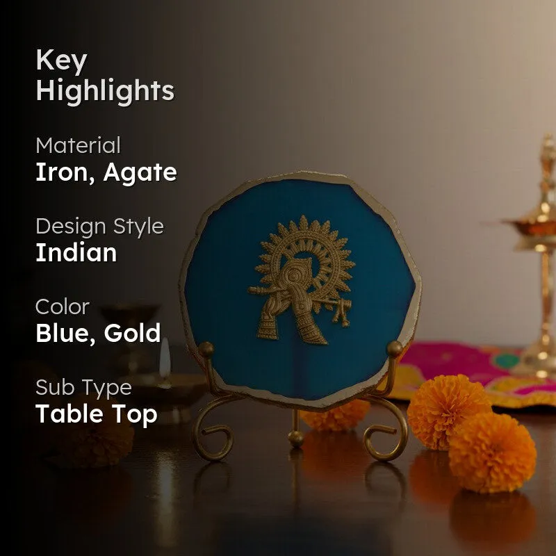Krishna Harmony Agate Showpiece With Stand - Dark Blue media 2