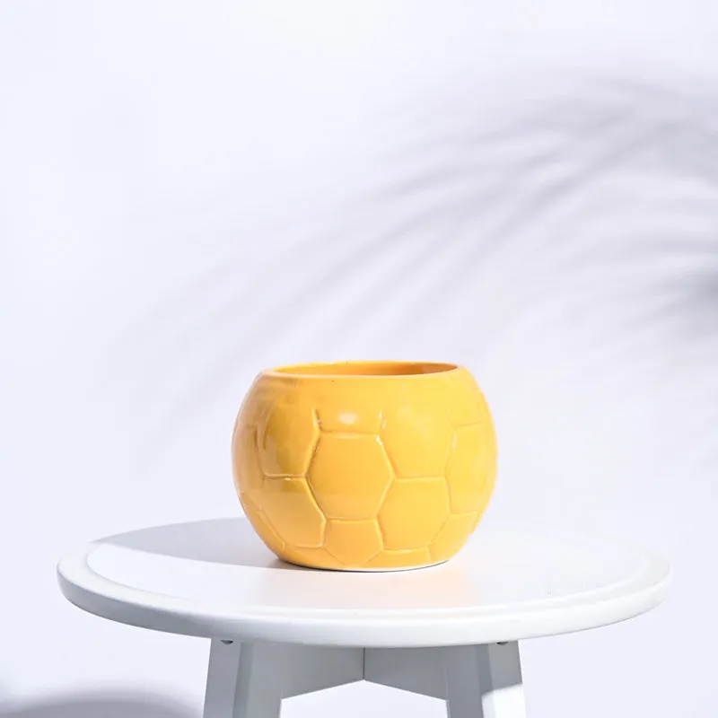Ugaoo Football Yellow Ceramic Pot media 1