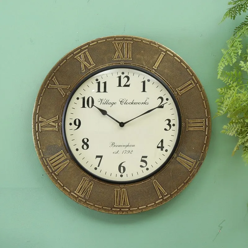 Brass Fitted Round Design Wood Wall Clock media 3