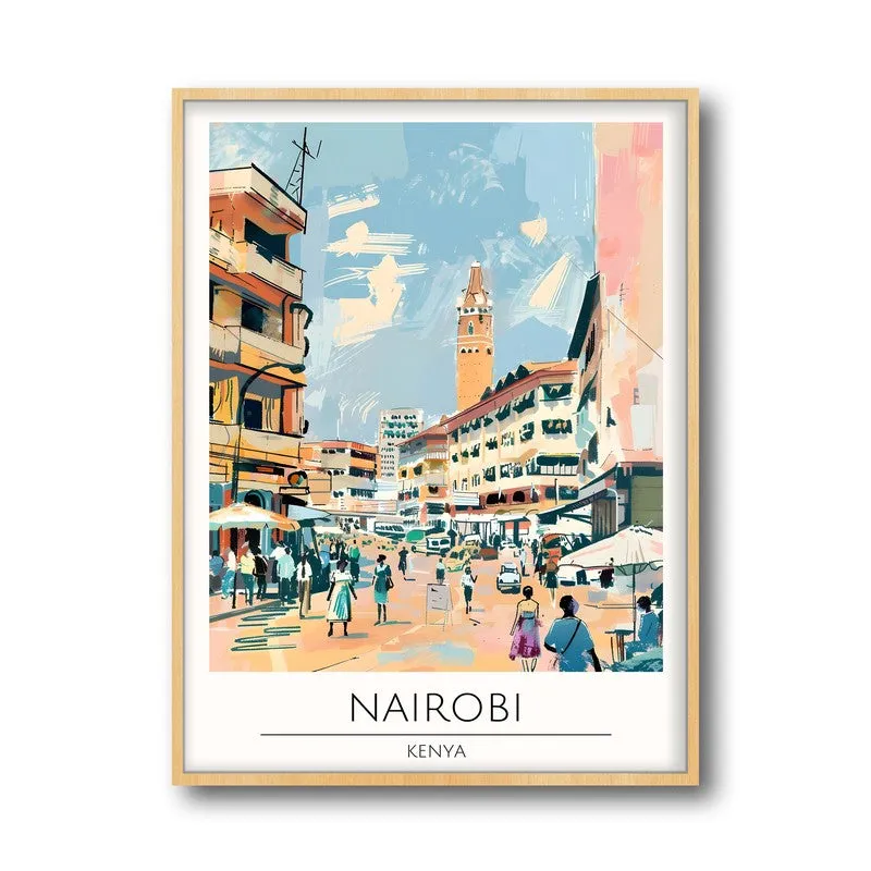 Vintage Nairobi Framed Canvas Archival Canvas Wall Painting - Natural Brown Frame media 5