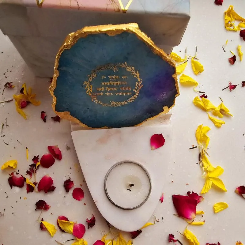 Gayathri Mantra Agate & Marble Tealight Candle Holder - Turquoise media 1