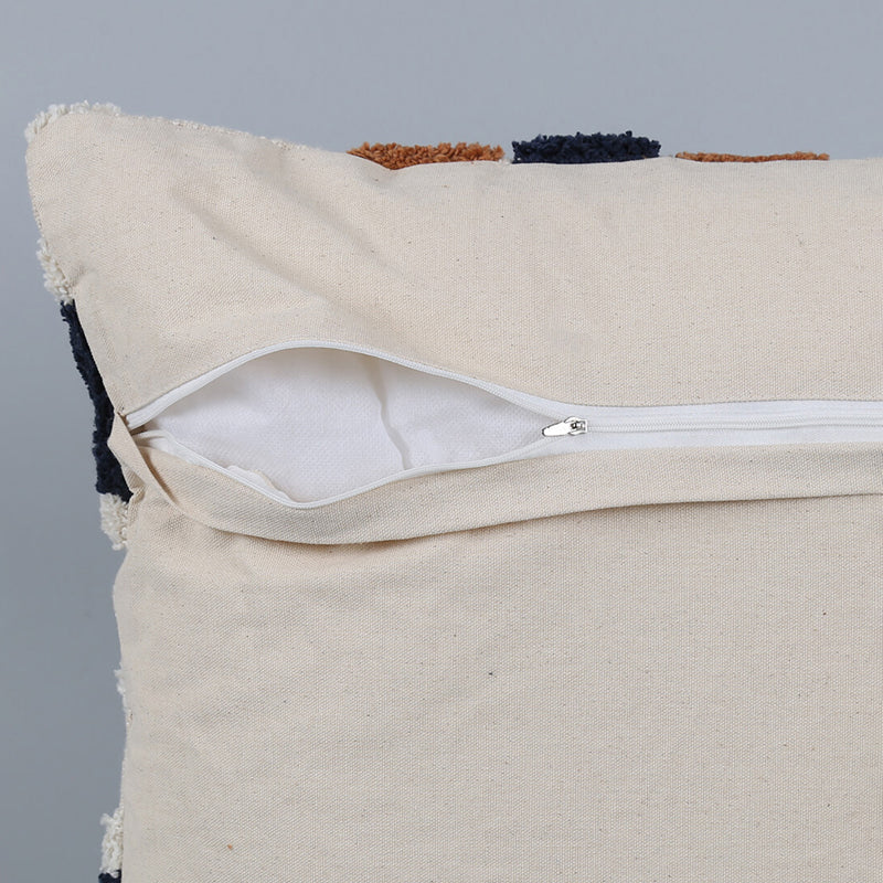 India Circus Terra Spades Tufted Square Cotton Cushion Cover (White,Brown) - Set Of Two image 5