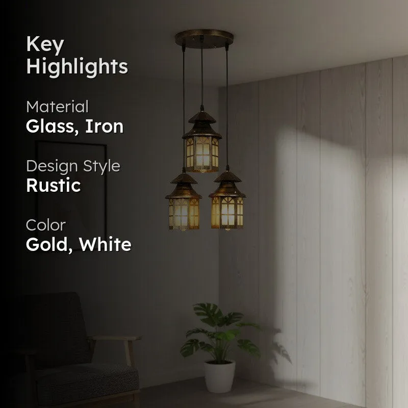 Vintage Iron & Glass Ceiling Lamp media 2