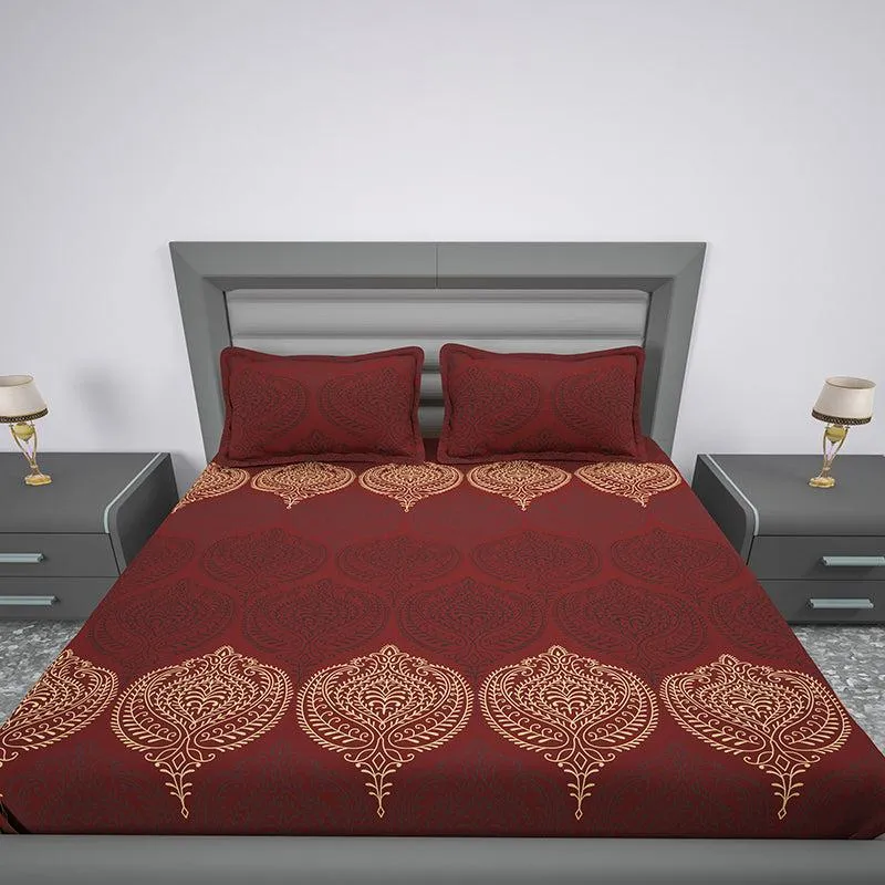 Folk Flair Ethnic Cotton Bedsheet (Maroon) - 144 TC media 5