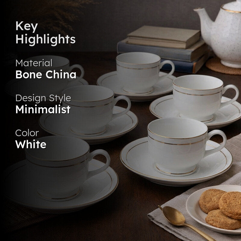 Luxury Bone China Tea Cup & Saucer Set (125 ML) 12-Piece Set media 2