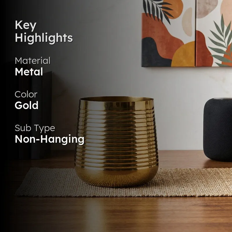 Auric Metal Gold Ribbed Planter - Gold media 2
