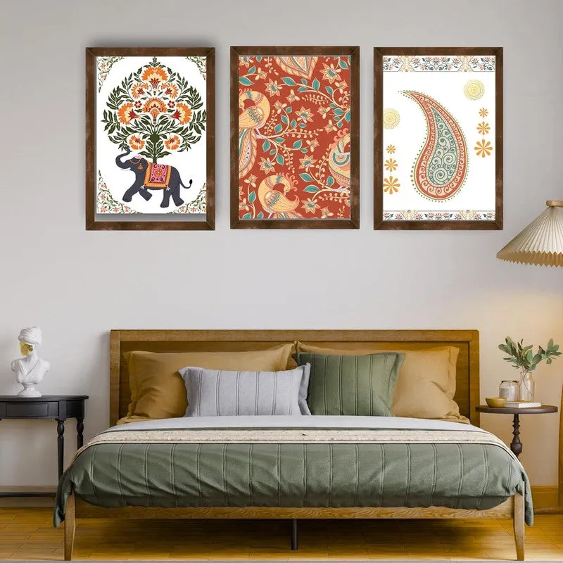 Paisley Charm Paper Wall Painting With Frame - Brown media 1