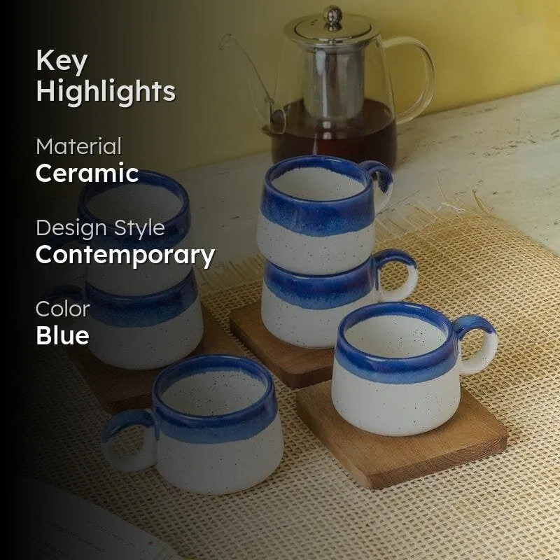 Nouvelle Ceramic Tea Cup (150 mL Each) /Blue)- Set of Six media 2