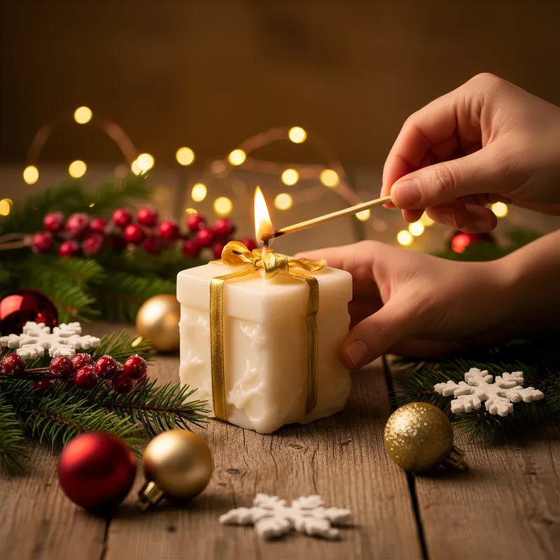 Festive Glow Square Pillar Scented Candle media 3