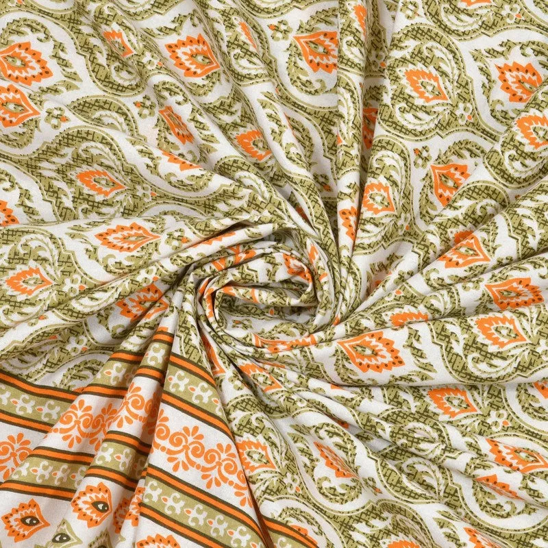 Leafa Cotton Bedsheet (Olive Green,Peach) - 240 TC media 5