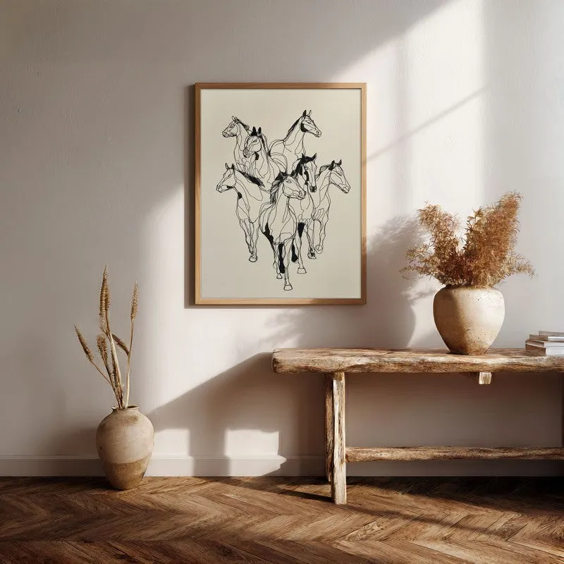 Horse Rhythm Wall Painting With Brown Frame media 7