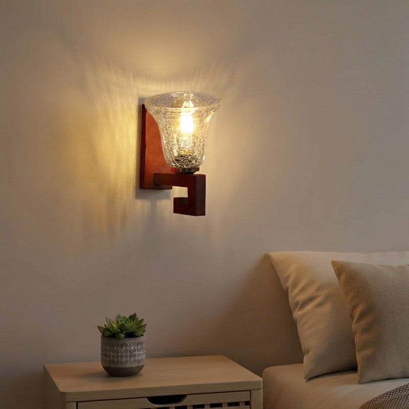 Crystal Flare Walnut Base Glass Wall Lamp