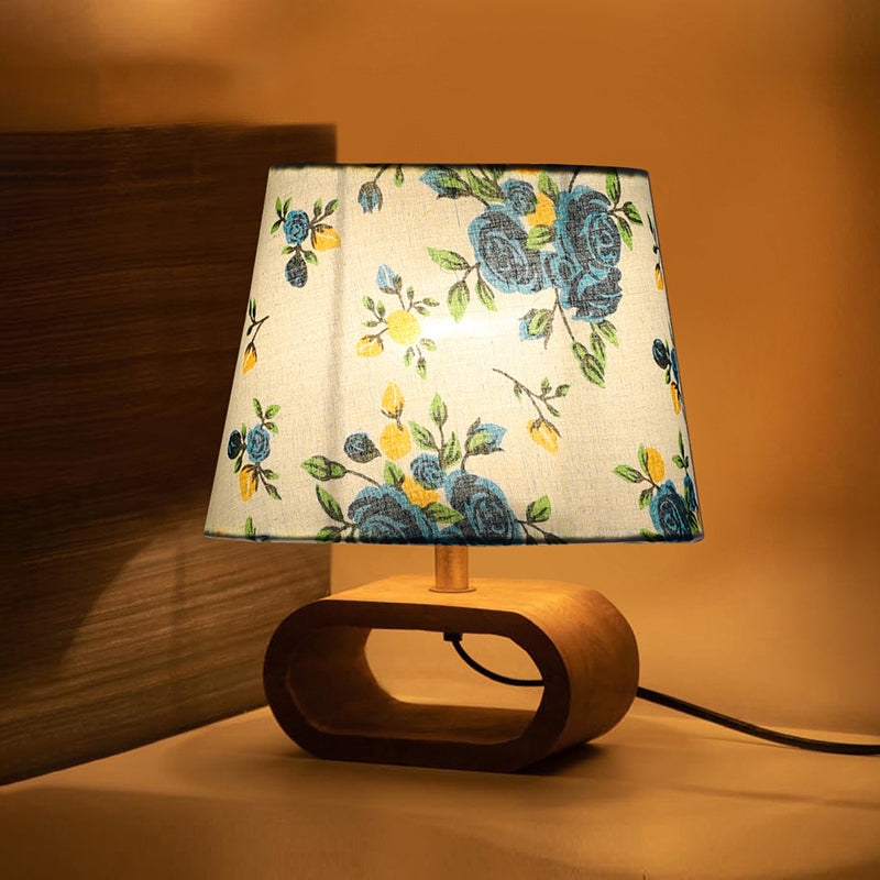 Garden Cotton & Wooden Table Lamp - Blue