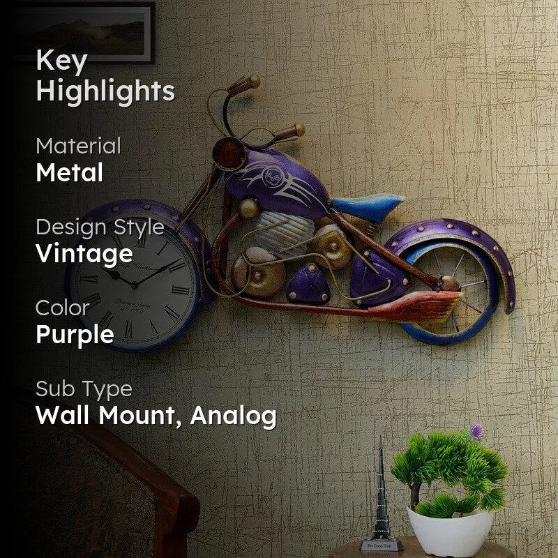 Urban Motorcycle Style Metal Wall Clock media 2