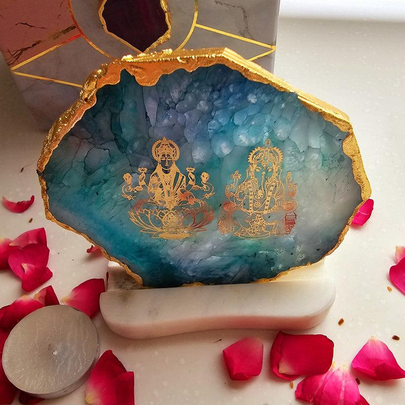 Festive Ganesha Laxmi Tealight Candle Holder - Green media 3