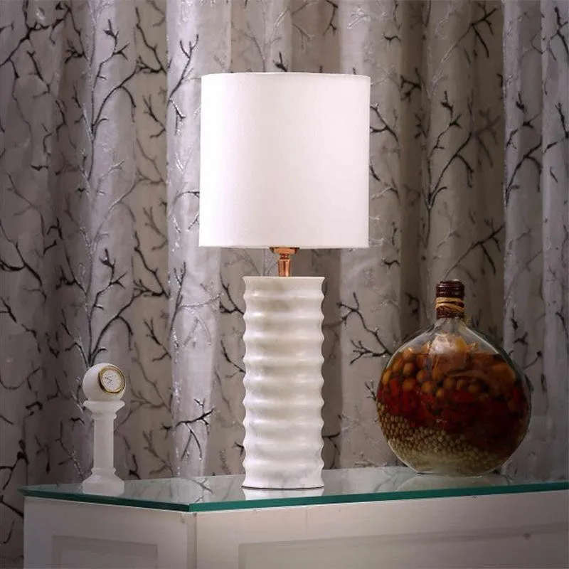 Spiral Hand Crafted Marble Fabric Table Lamp - White media 3
