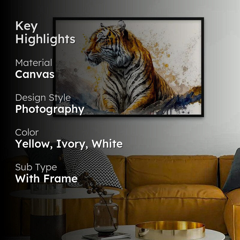 Royal Bengal Tiger Canvas Wall Painting With Frame - Black media 2