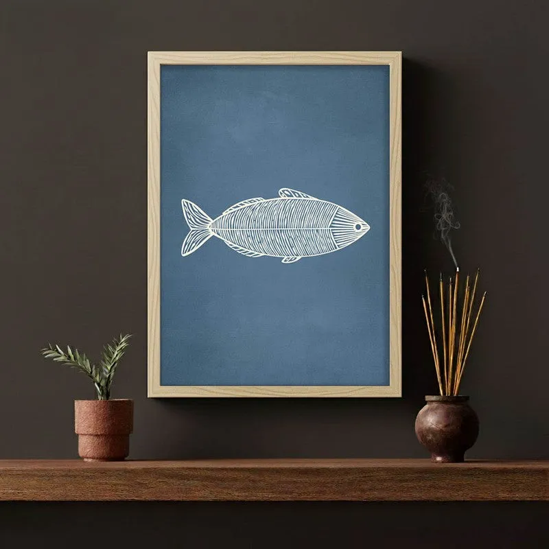 Minimal Fish Artwork Canvas Wall Painting With Brown Frame media 3