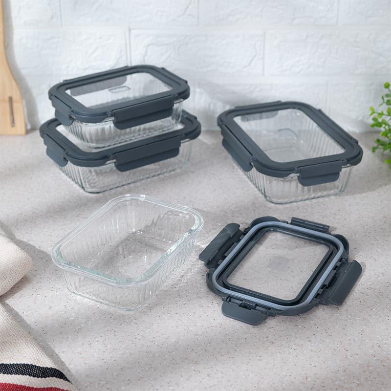 Giva Glass Lunch Box (640 ML /1040 ML)- Set Of Four