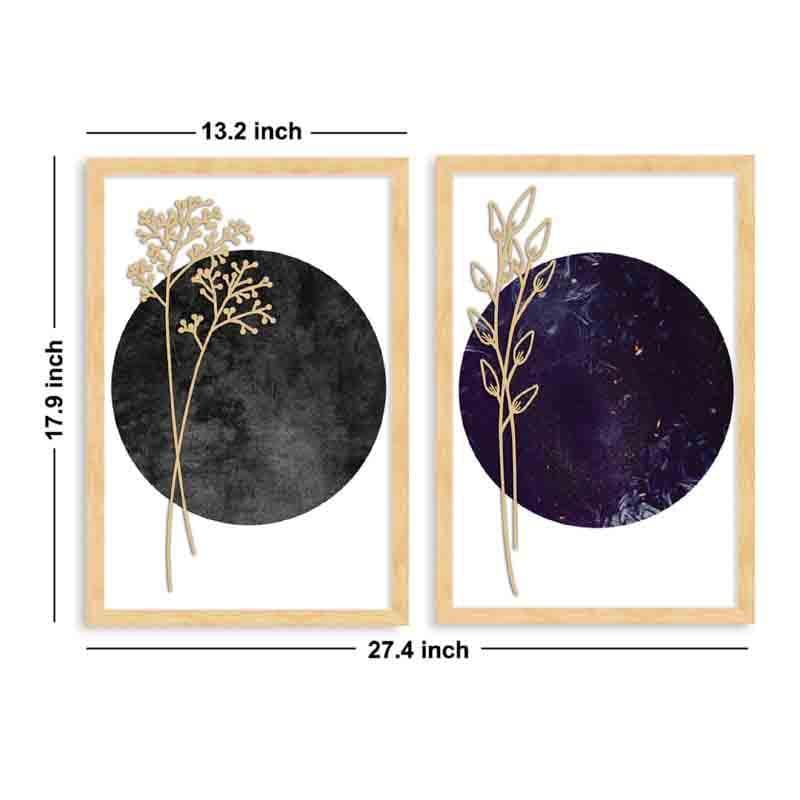 Gold Etched Leaves Wall Art - Set Of Two - Grey/Blue media 7