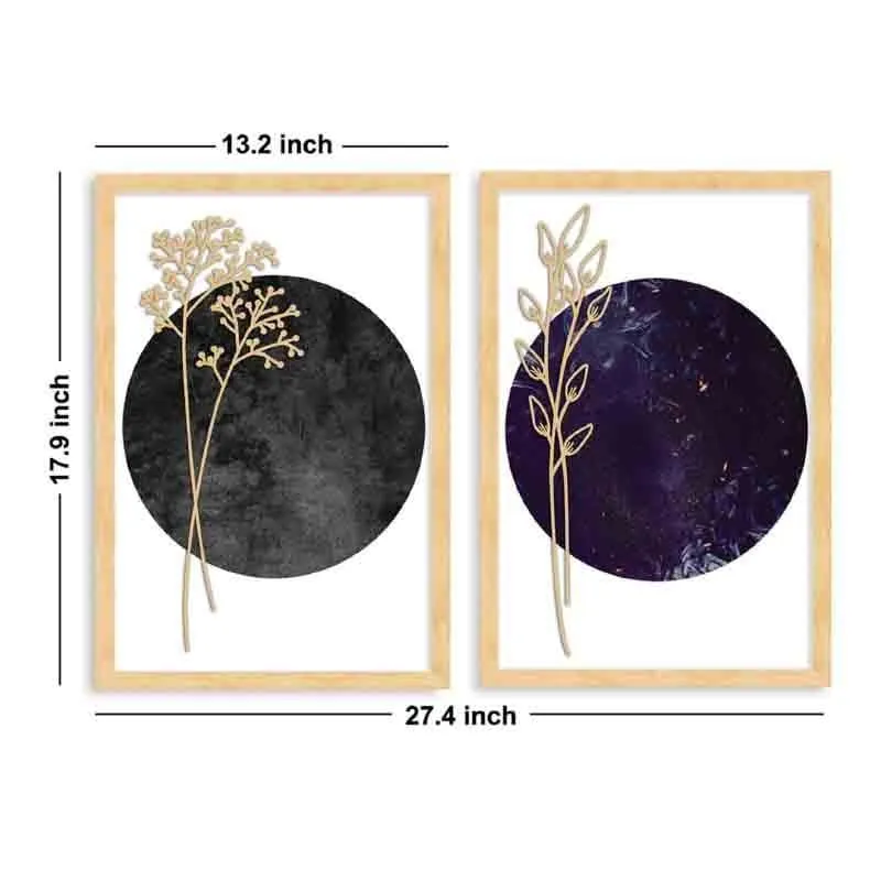 Gold Etched Leaves Wall Art - Set Of Two - Grey/Blue media 7