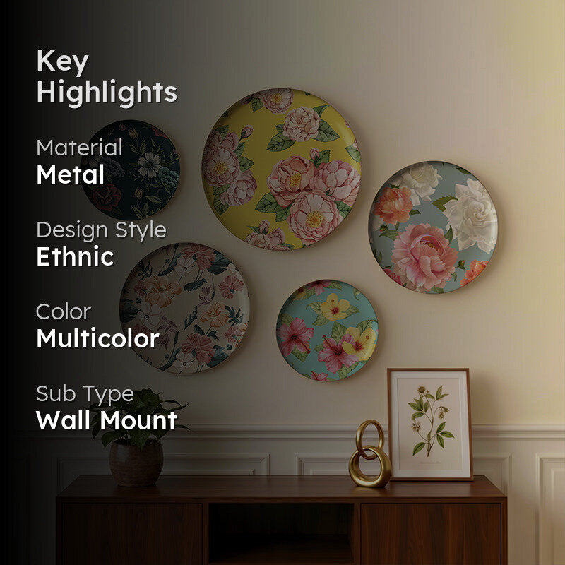 Rose Harmony Wall Plates - Set Of Five media 2