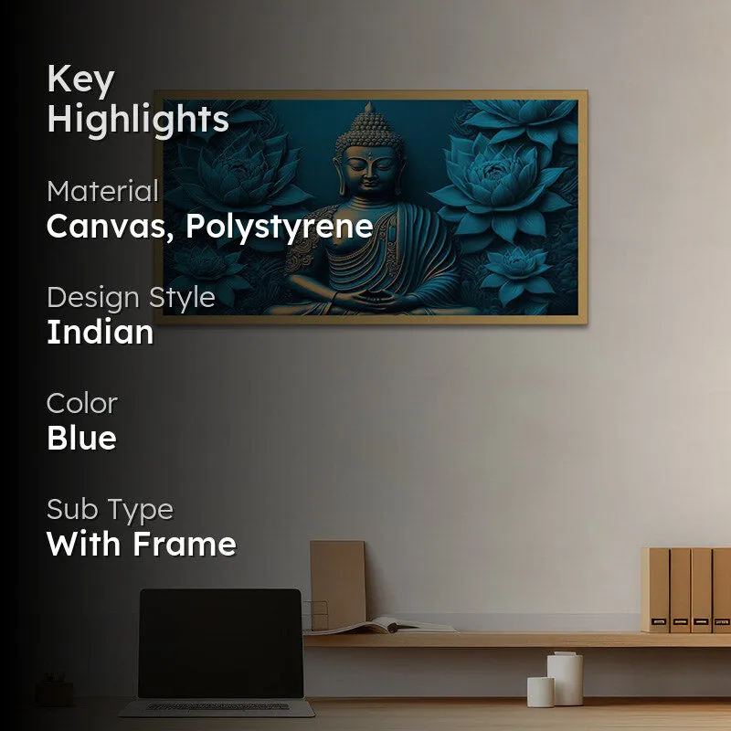 Enlightened Buddha In Blue Canvas Wall Painting With Frame media 2